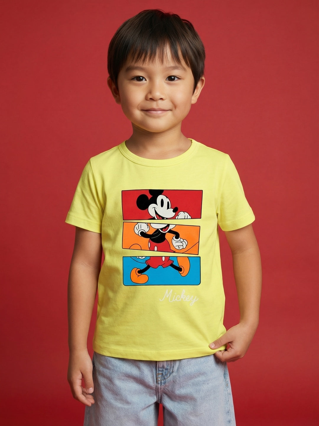 Nautinati Boys' 100% Cotton Crew Neck Disney Mickey Mouse Placement Print T-shirt