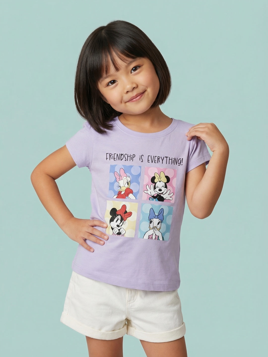 Nautinati Girls' 100% Cotton Crew Neck Disney Minnie Mouse & Friends Printed T-shirt