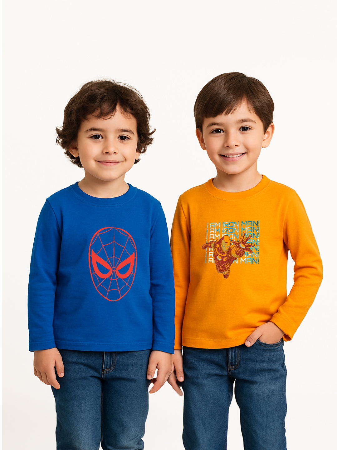 Nautinati Pack Of 2 Orange & Blue Spiderman T-Shirts For Boys