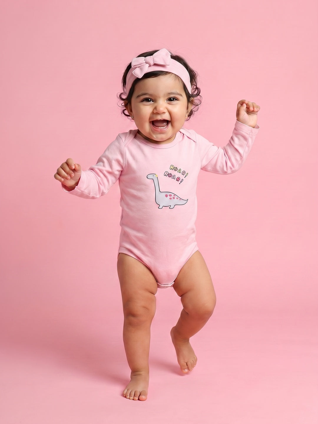 Nautinati Baby Girls Cotton Dinosaur Print Bodysuit with Headband