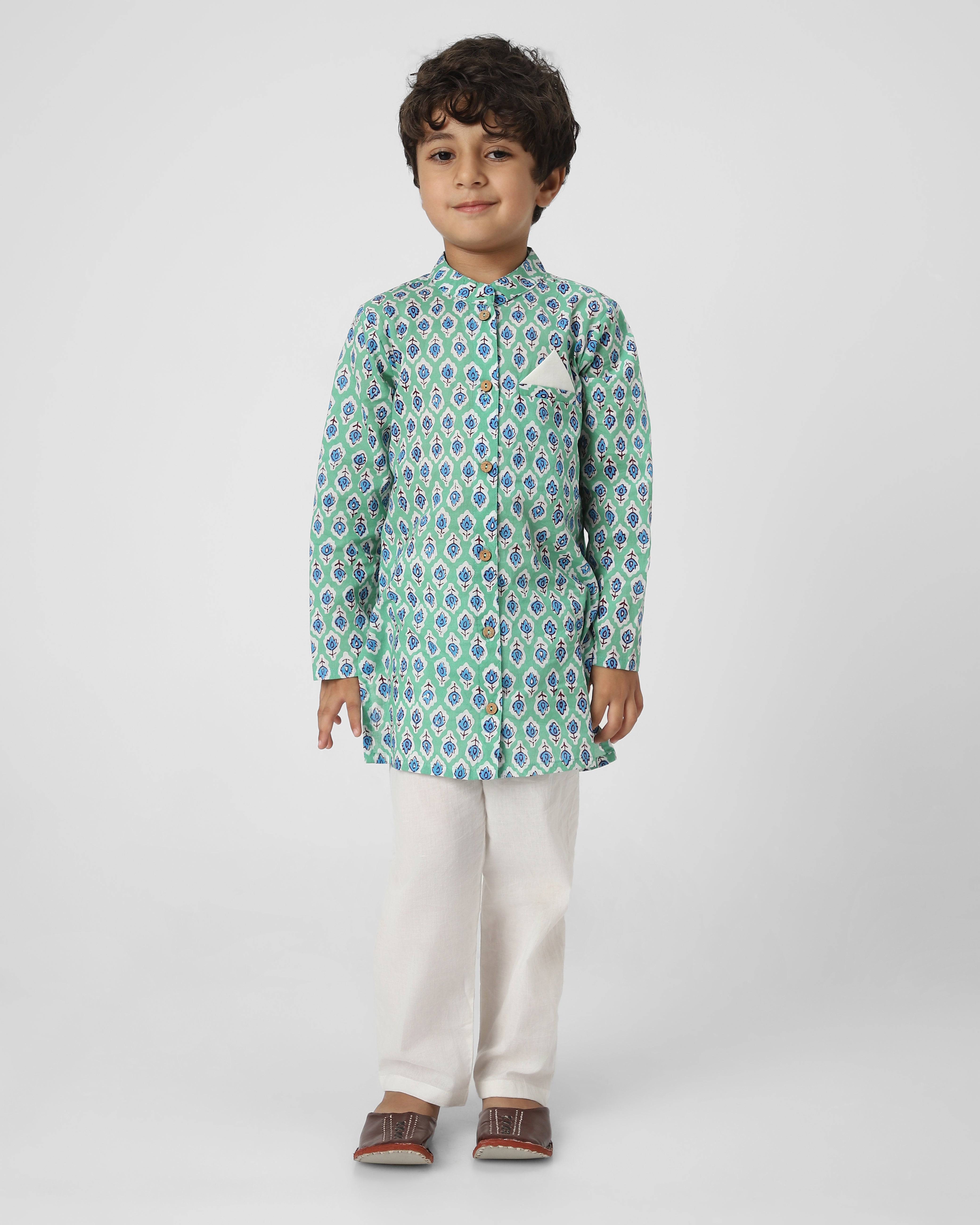 Green & Blue Printed Kurta Set