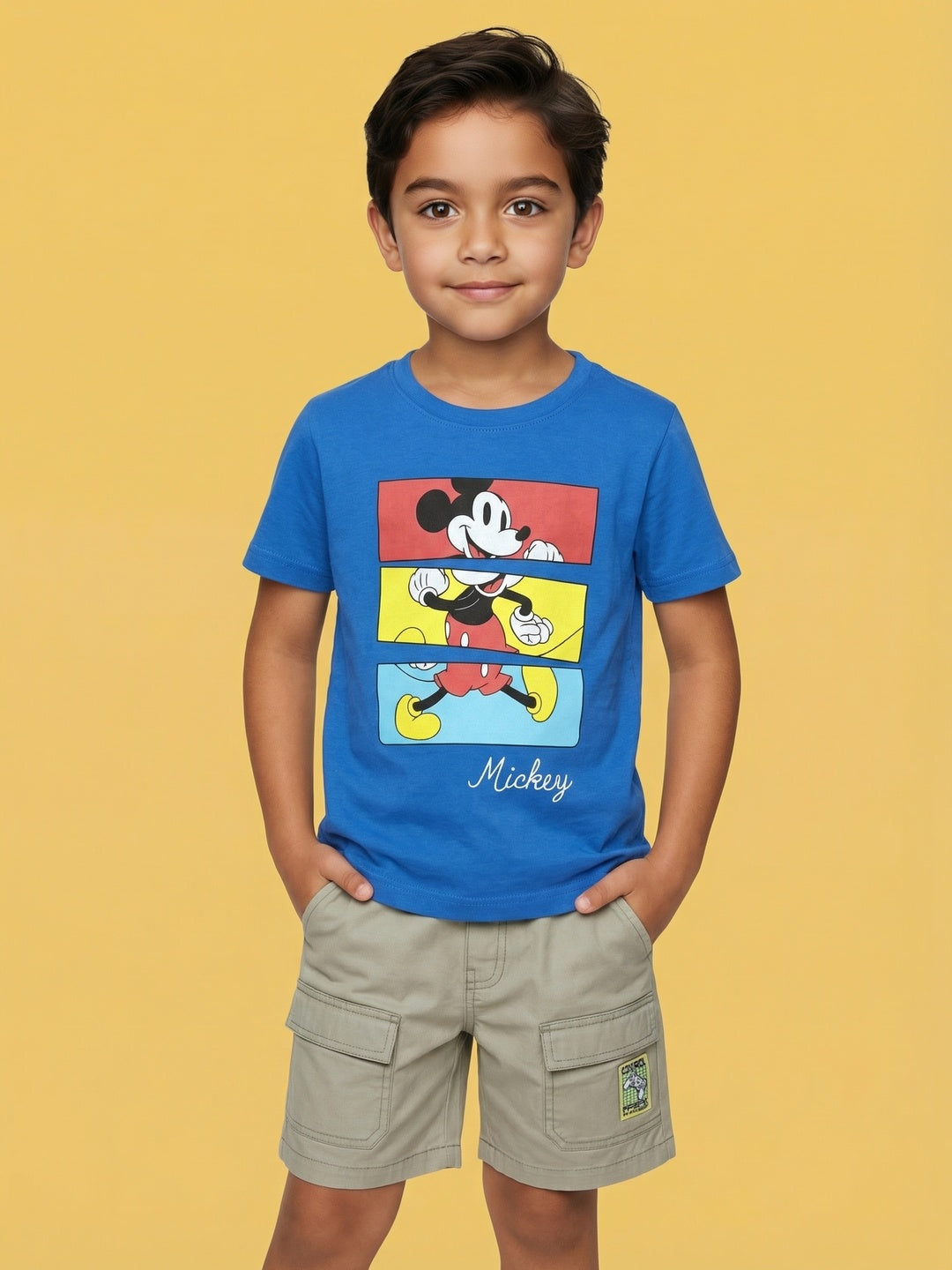 Nautinati Boys' 100% Cotton Crew Neck Disney Mickey Mouse Placement Print T-shirt