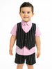 Nautinati Pink And Black Cotton Shirt With Striped Bottom & Waistcoat 3-Piece Set For Boys
