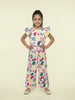 Nautinati Girls Tropical Floral Print Regular Fit Cap Sleeve Crop Top with Wide Legged Pants Co-ord Set