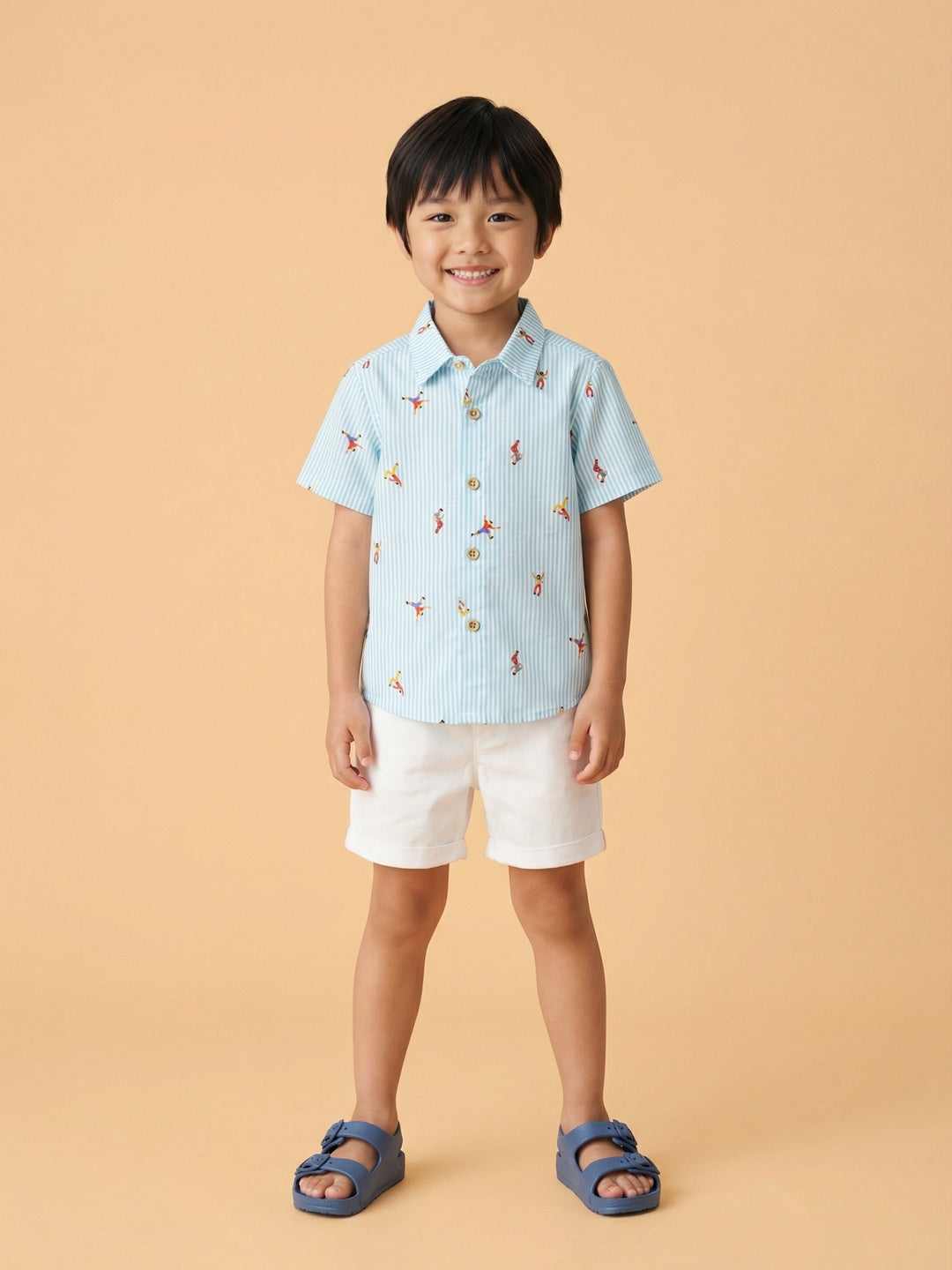 Nautinati Boys' Cotton Blend All-over Athlete Printed Shirt & Shorts Co-ord Set