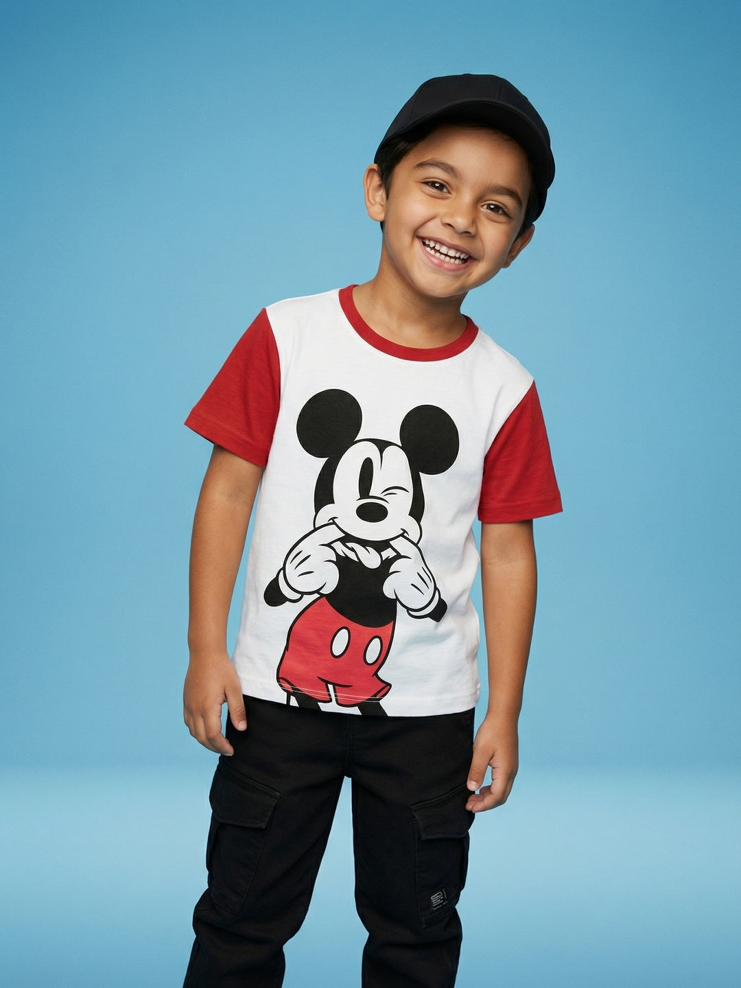 Nautinati Boys' 100% Cotton Disney Mickey Mouse Front & Back Graphic Oversized T-shirt