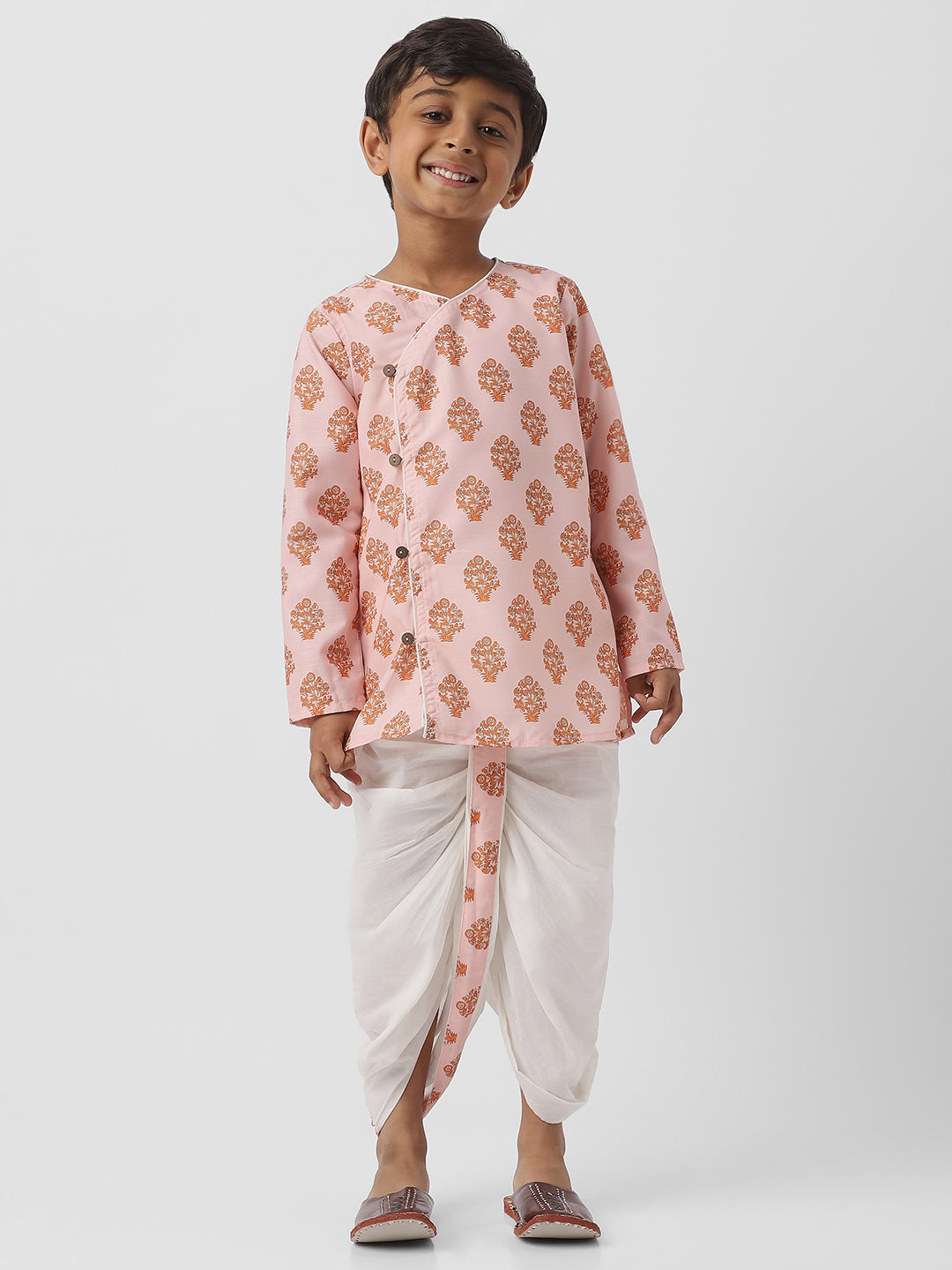 Nautinati Boys Cotton Block Print Kurta Dhoti Set