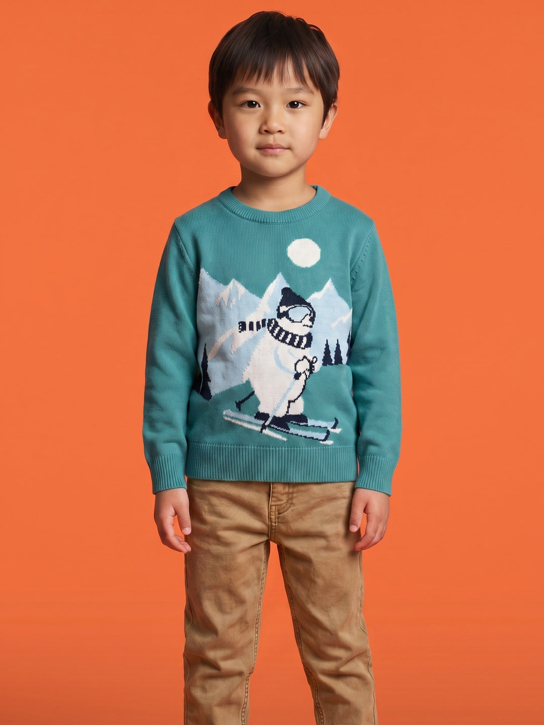 Nautinati Boys Polar Bear Blue Relaxed Fit Round Neck Sweater