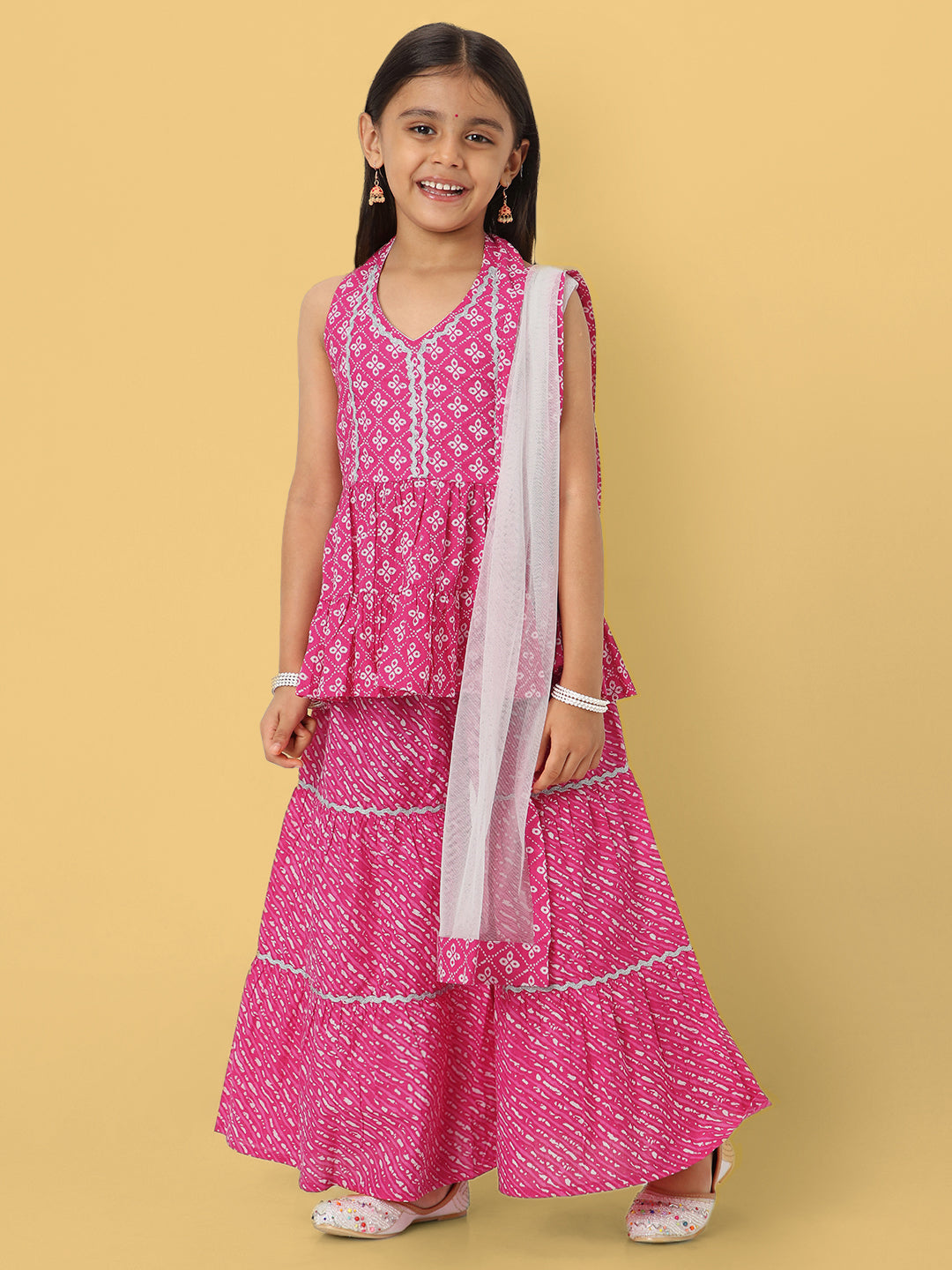 Nautinati Girls' Printed Sleeveless Sharara Set with Dupatta