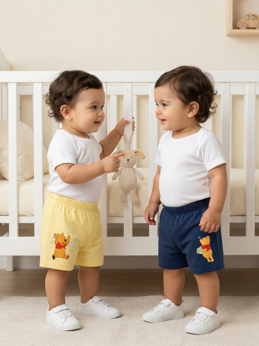 Nautinati Baby Boys' 100% Cotton Pack of 2 Disney Winnie the Pooh Placement Print Shorts