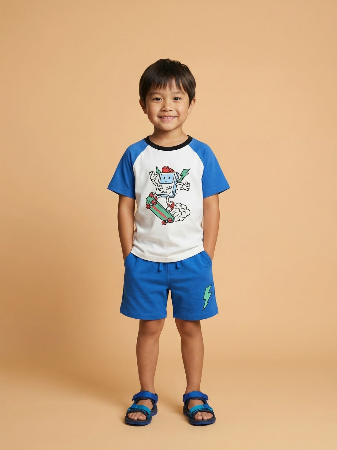 Nautinati Boys Oversized Cotton Gamer Print Raglan Sleeve T-shirt and Shorts Set