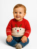 Nautinati Reindeer Motif Red And Cream Flat-Knit Sweater For Boys