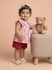 Nautinati Baby Girls Red and Pink Gingham Cherry Print Regular Fit Cotton Peplum Top and Shorts Clothing Set