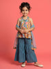 Nautinati Girls' A-line All-over Paisley Print Kurti, Solid Sharara, Net Dupatta Set with Gota Patti Details