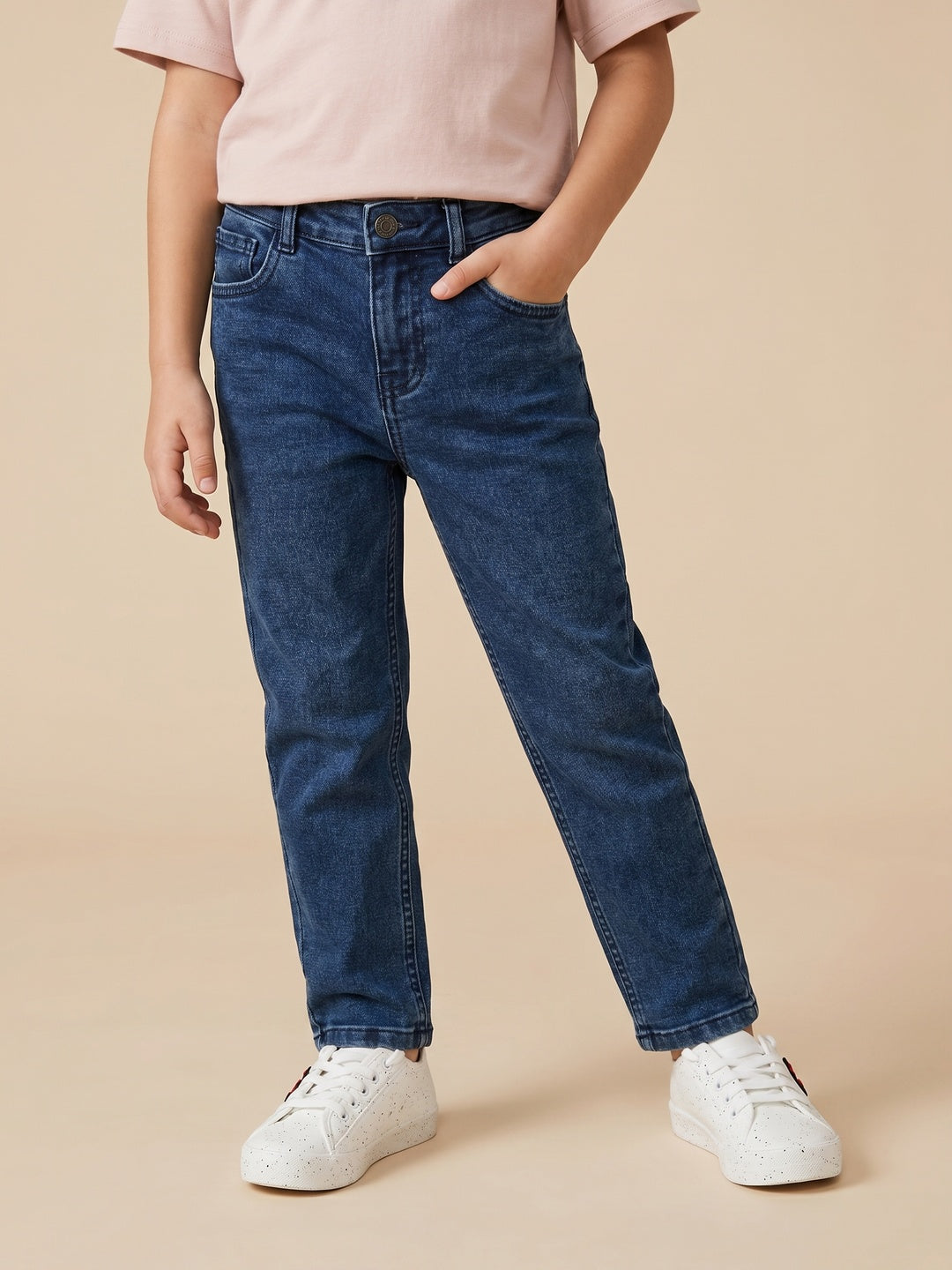 Nautinati Boys Pure Cotton Navy Dark Wash Straight Fit Jeans