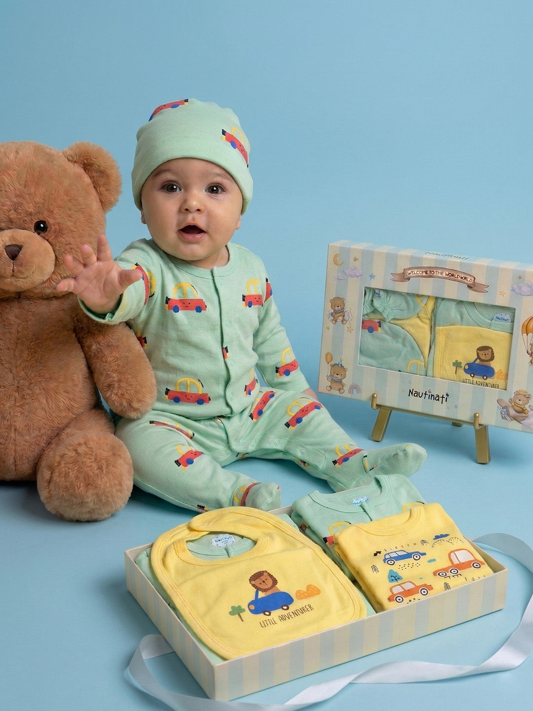 Nautinati Baby Pure Cotton  All-over & Placement Print 5-pieces Gift Set