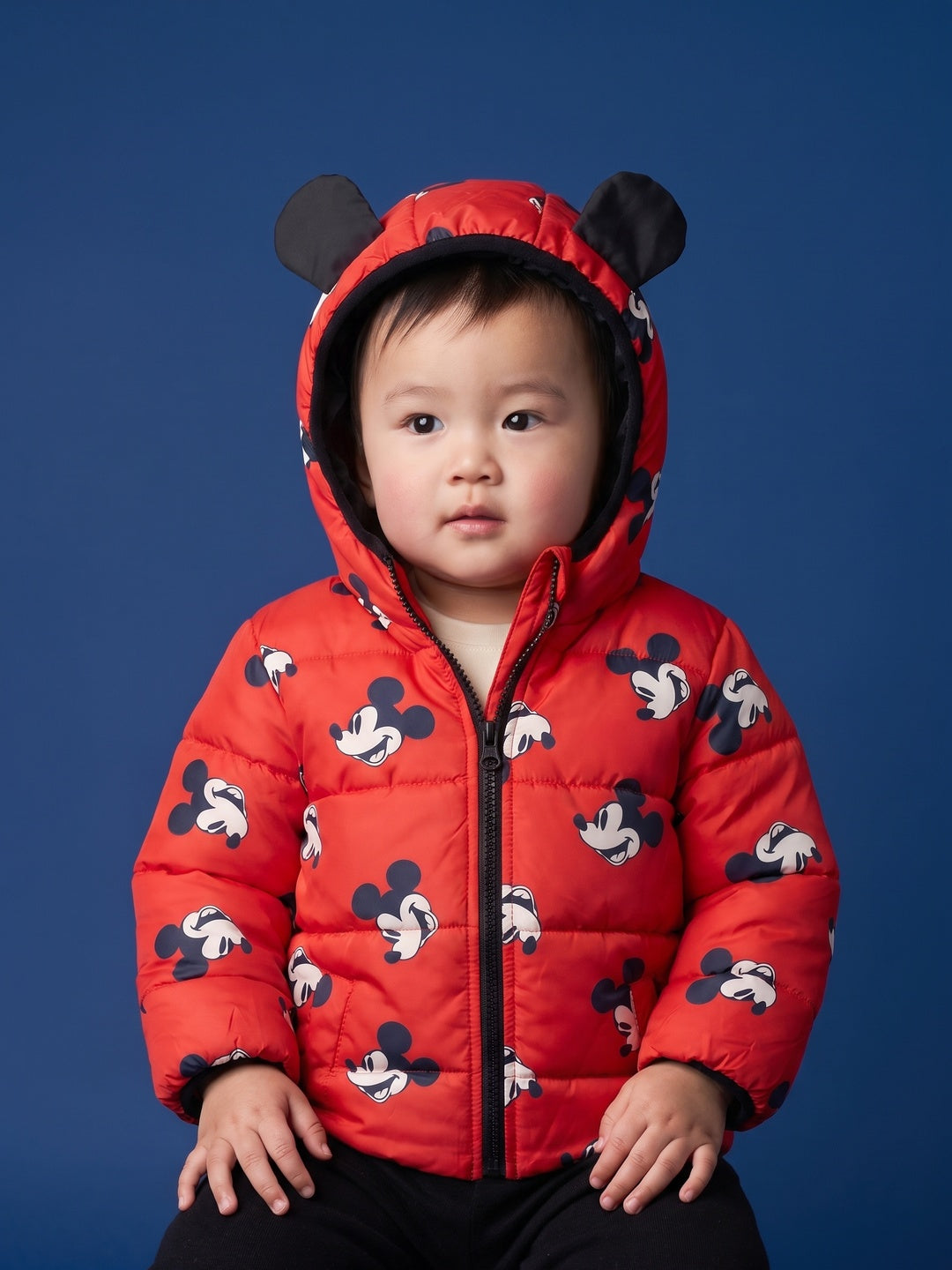 Nautinati Baby Boys Disney Mickey Mouse Hooded Printed Puffer Jacket with Front Zip