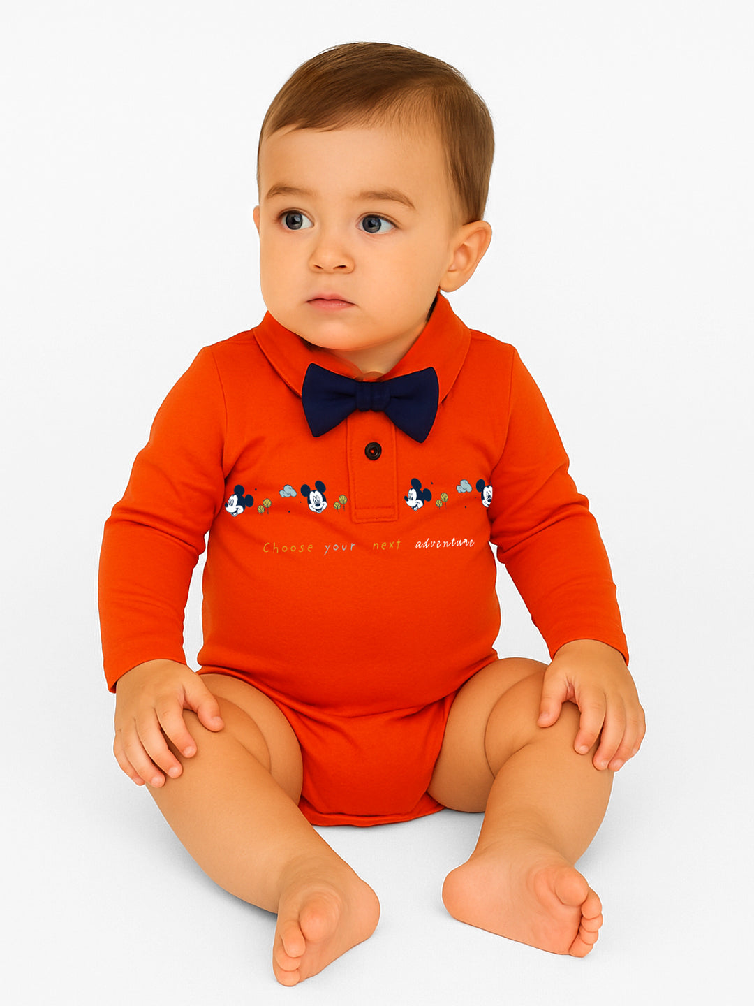 Nautinati Red Mickey Mouse Graphic Bodysuit With A Blue Bow For Infant Boys