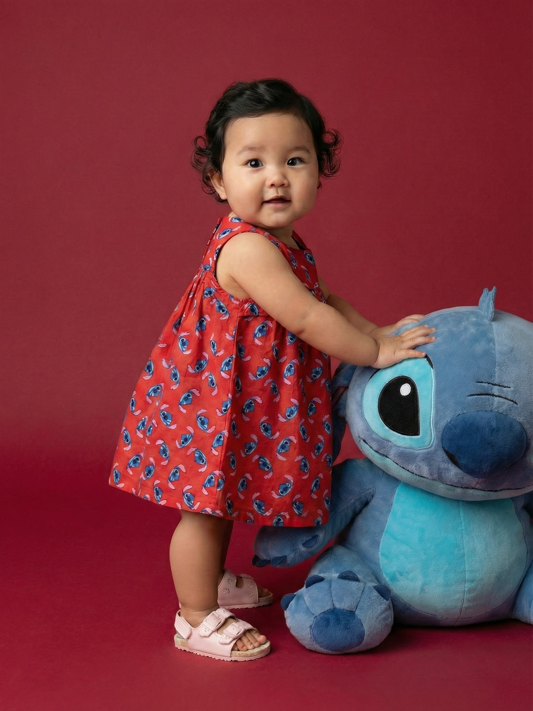 Nautinati Baby Girls' 100% Cotton All-over Disney Lilo & Stitch Print A-line Frilled Dress
