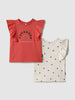 Nautinati Pack of 2 White & Red Printed Tops for Girls