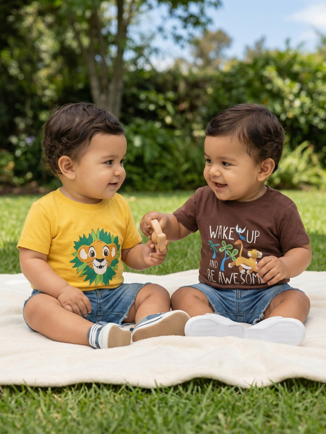 Nautinati Boys' 100% Cotton Pack of 2 Disney Lion King Simba Printed Crew Neck T-shirts