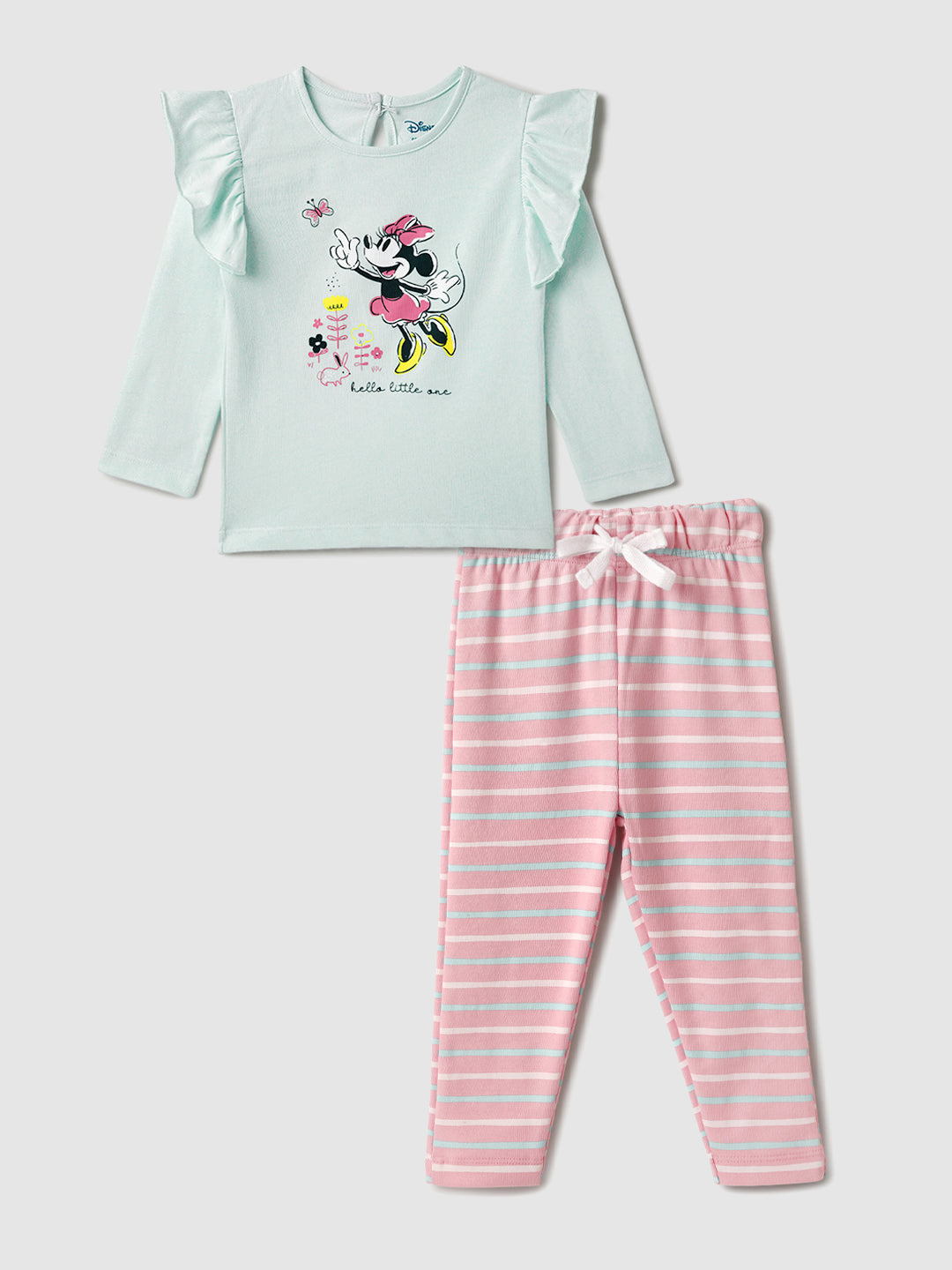 Nautinati Infant Girls’ Cotton Minnie Mouse Printed Top and Striped Pants
