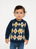 Nautinati Navy Blue and White Argyle Design Flat-knit Sweater for Boys