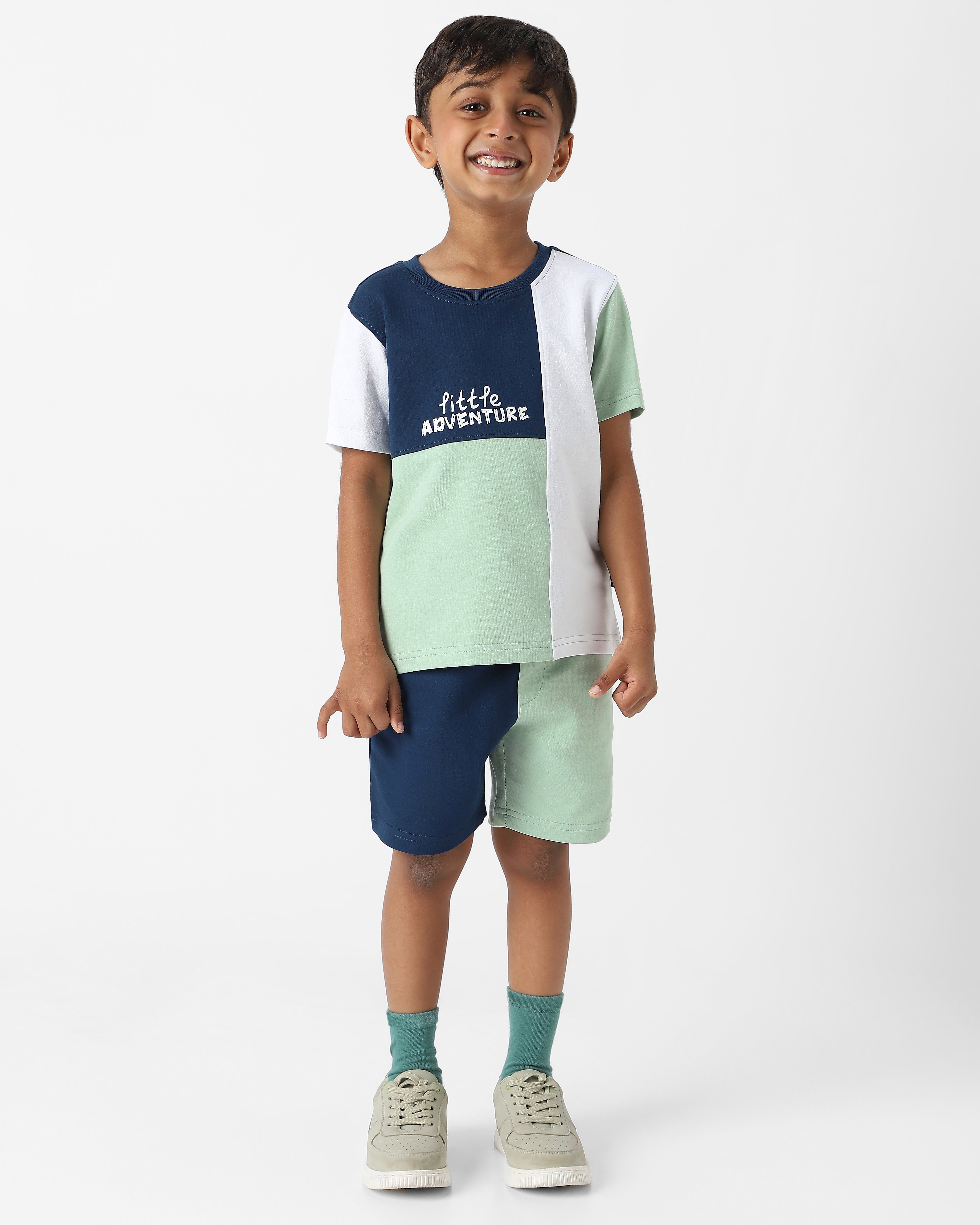 Nautinati Boys' Colourblock Combo Set of T-shirt and Shorts