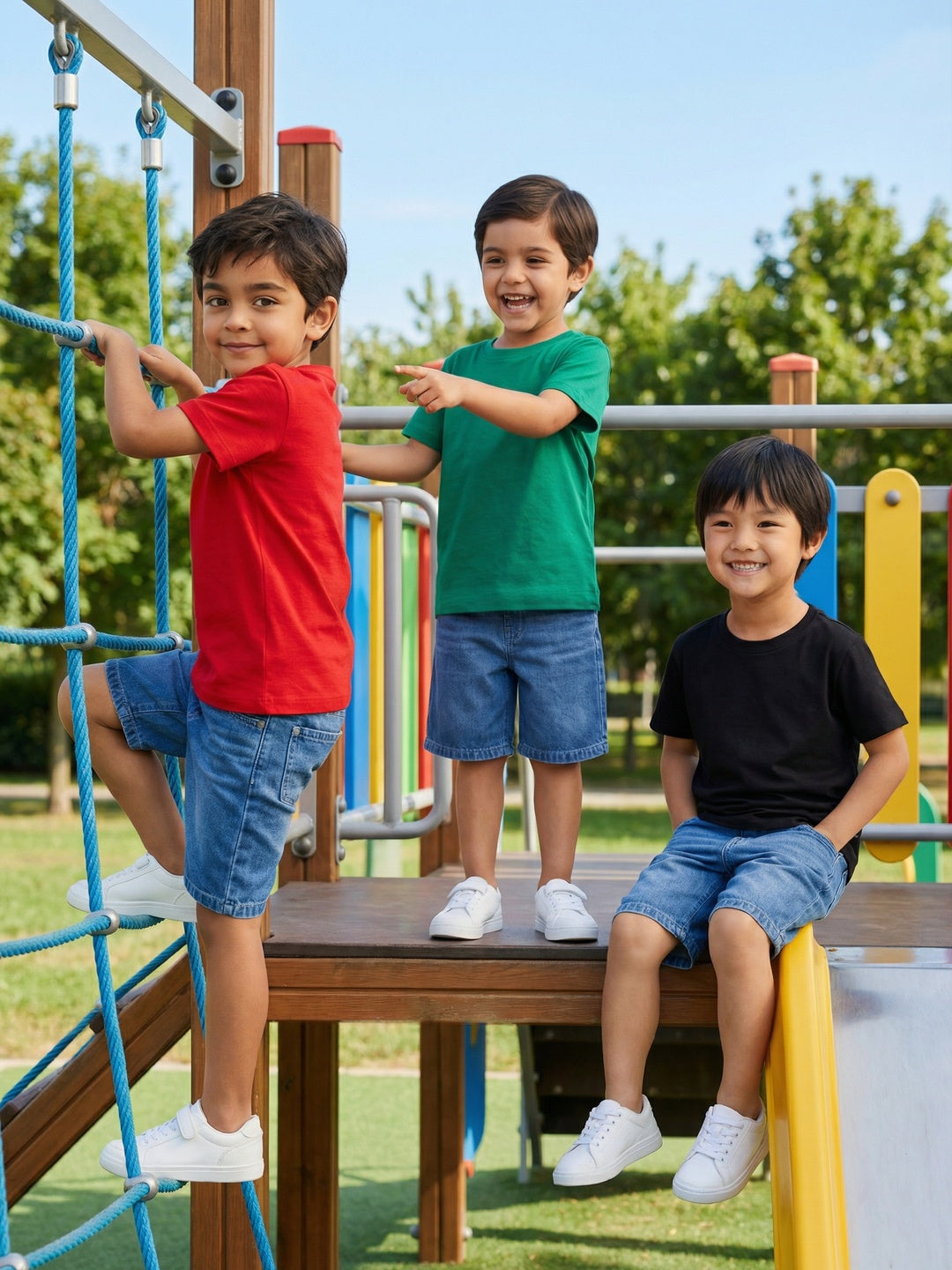 Nautinati Boys' 100% Cotton Pack of 3 Solid Essentials Crew Neck T-shirts