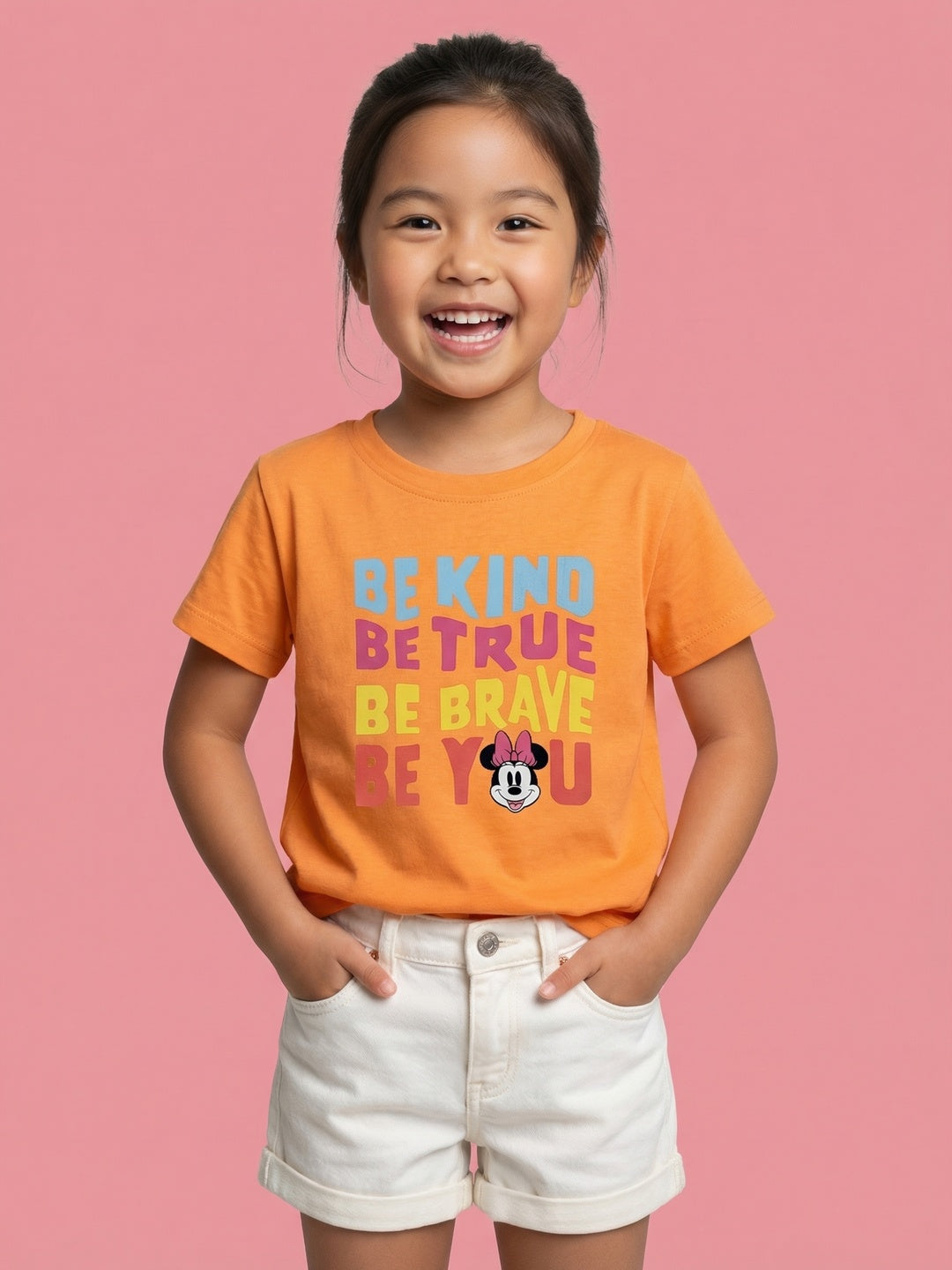 Nautinati Girls' 100% Cotton Crew Neck Disney Minnie Mouse Typography Print T-shirt