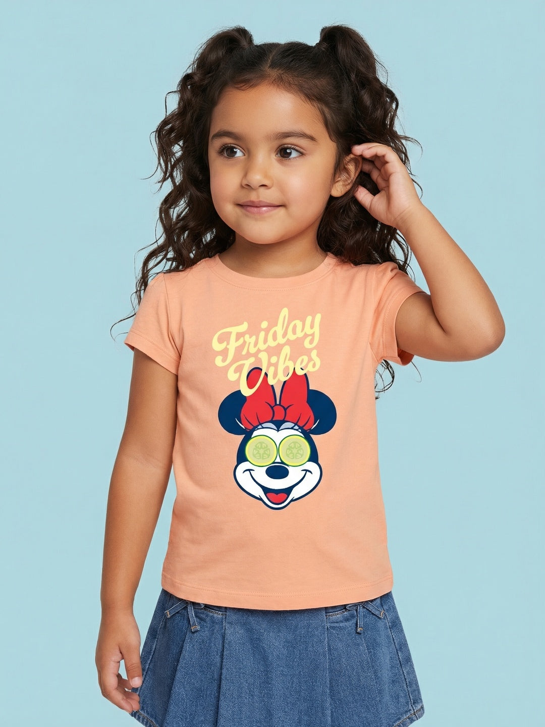 Nautinati Girls' 100% Cotton Crew Neck Disney Minnie Mouse Placement Print T-shirt