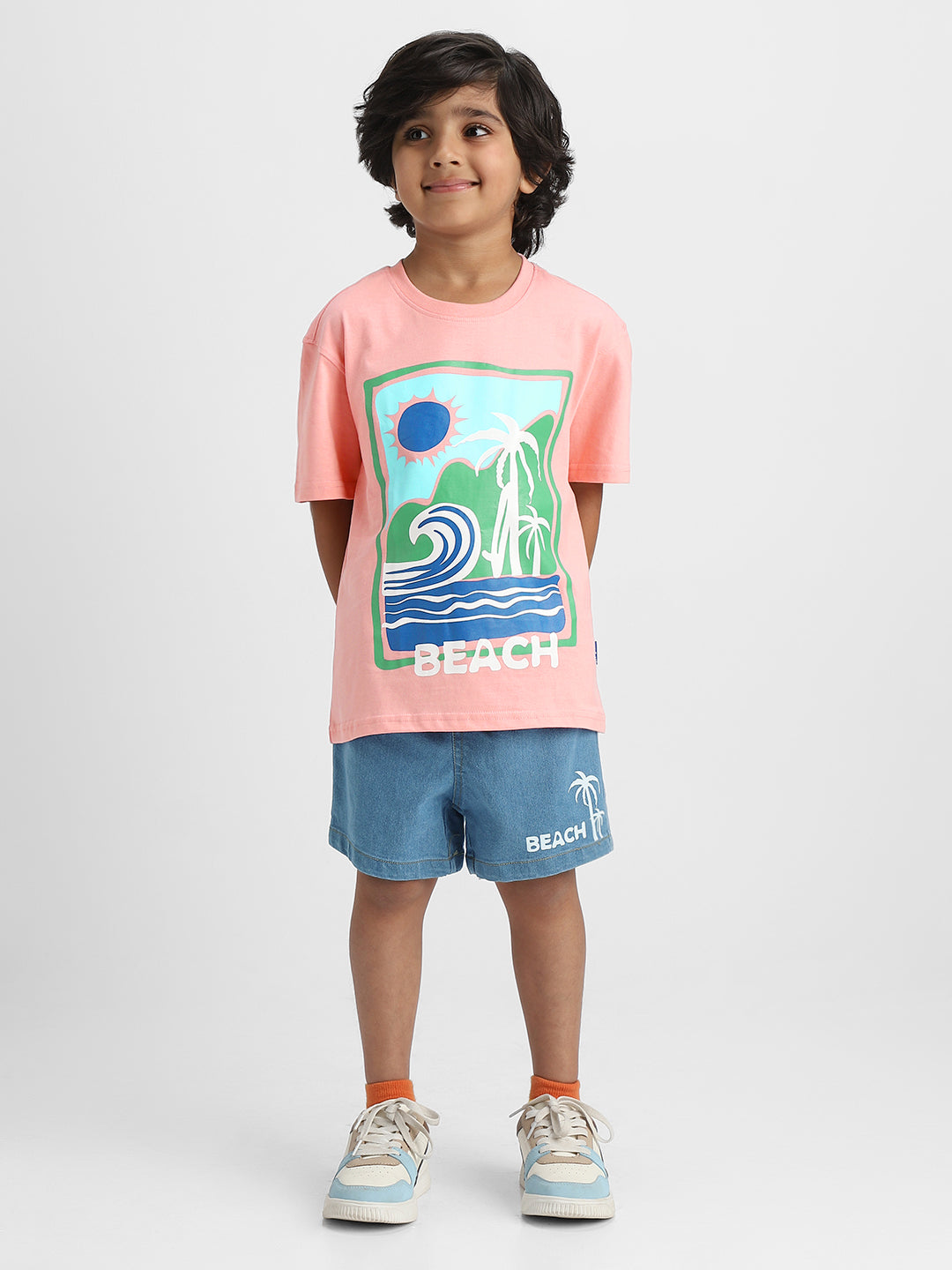Nautinati Printed T-shirt and Denim Shorts Set for Boys | Age 2 - 10 Years