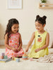 Nautinati Girls' 100% Cotton Pack of 2 Fit & Flare Dresses with Tropical-theme Teddy Graphic & Fruit All-over Print