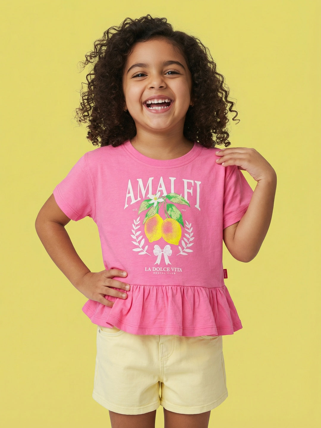 Nautinati Girls' 100% Cotton Varsity Graphic Printed Peplum Top