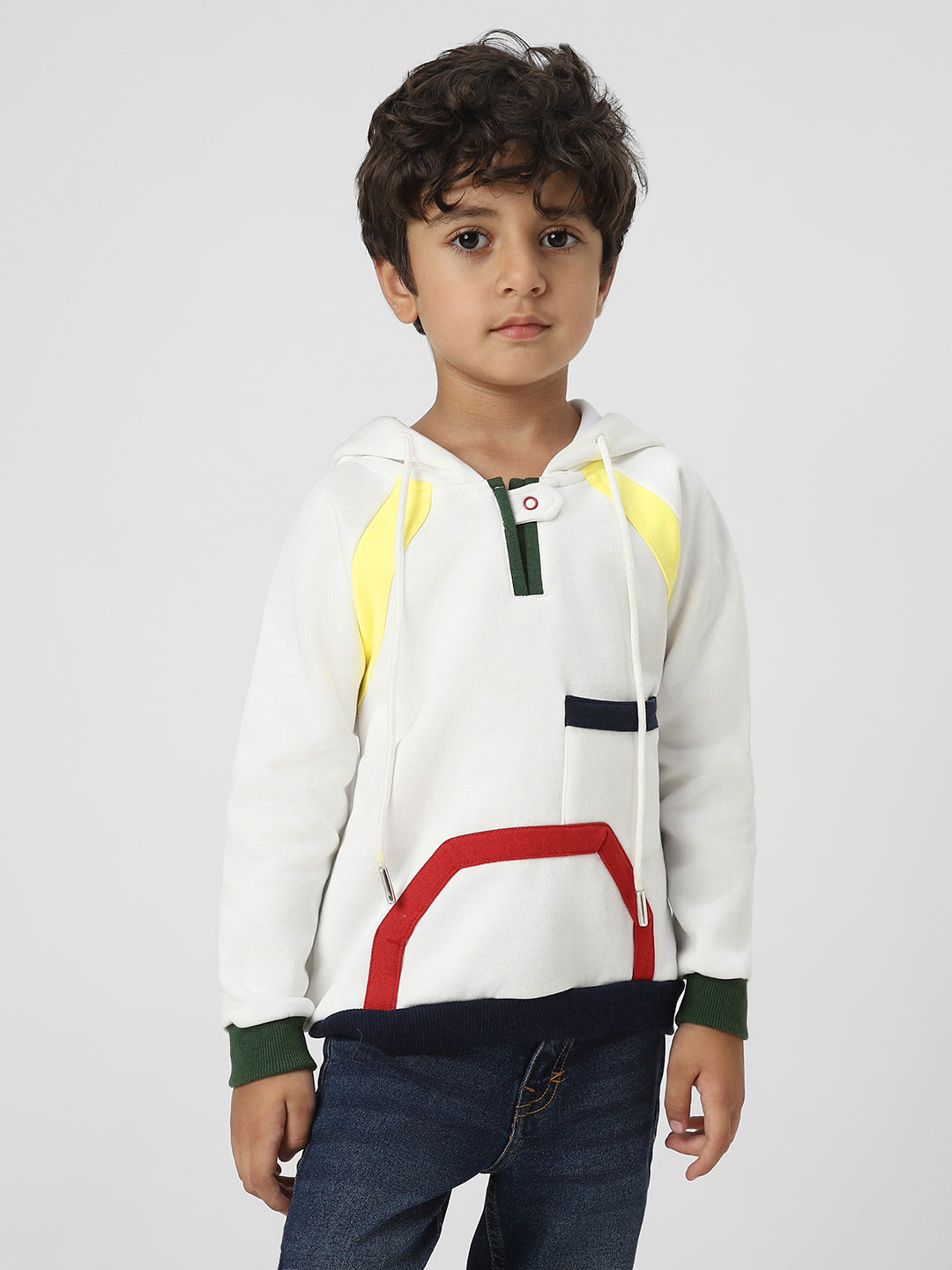 Boys Colourful Hooded Sweatshirt With Placket Detail