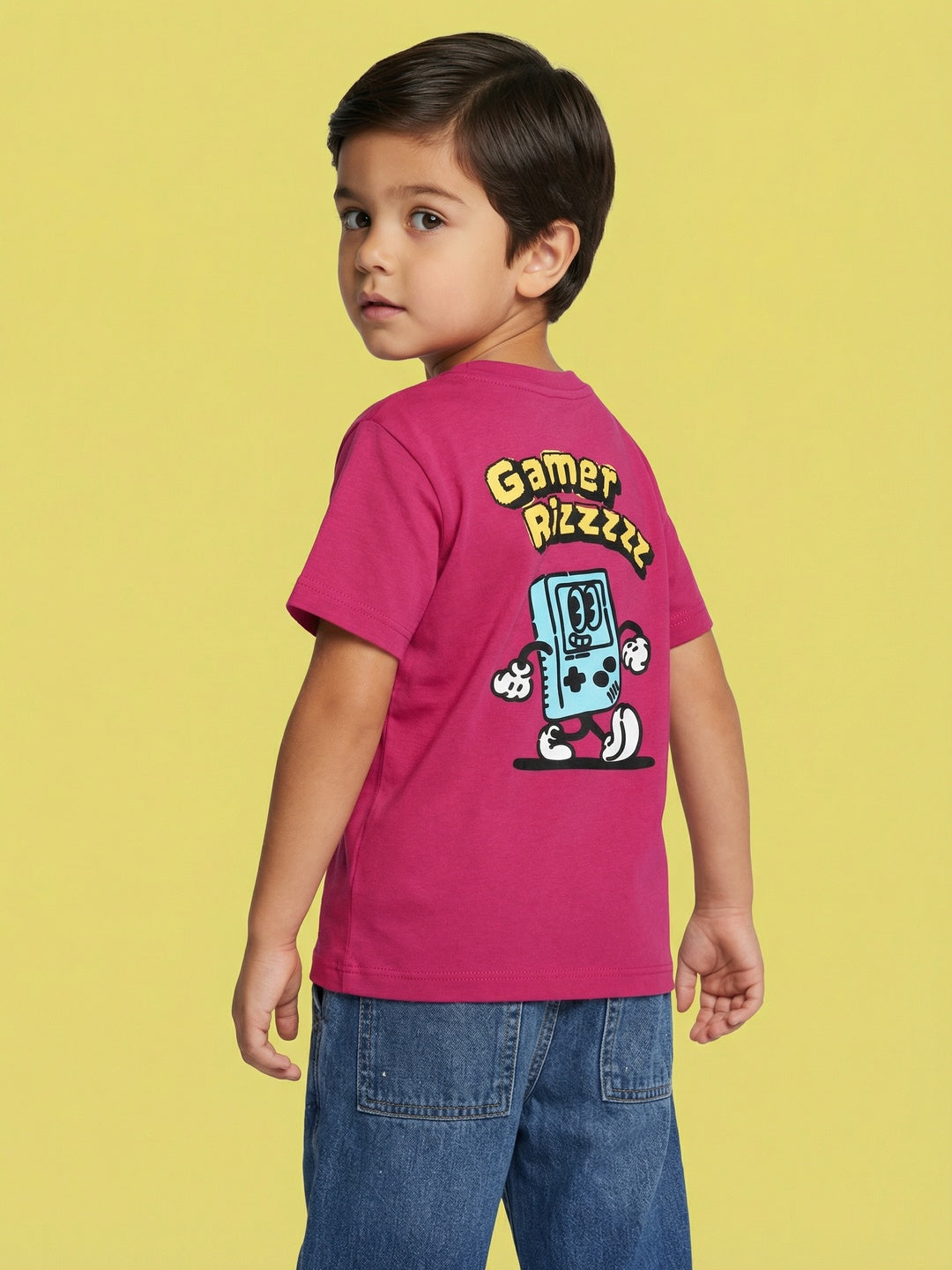 Nautinati Boys' 100% Cotton Front & Back Gaming Puff Print Oversized Crew Neck T-shirt