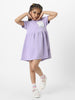 Nautinati Girls Lavender Cat Printed Kimono Sleeves A-Line Frock