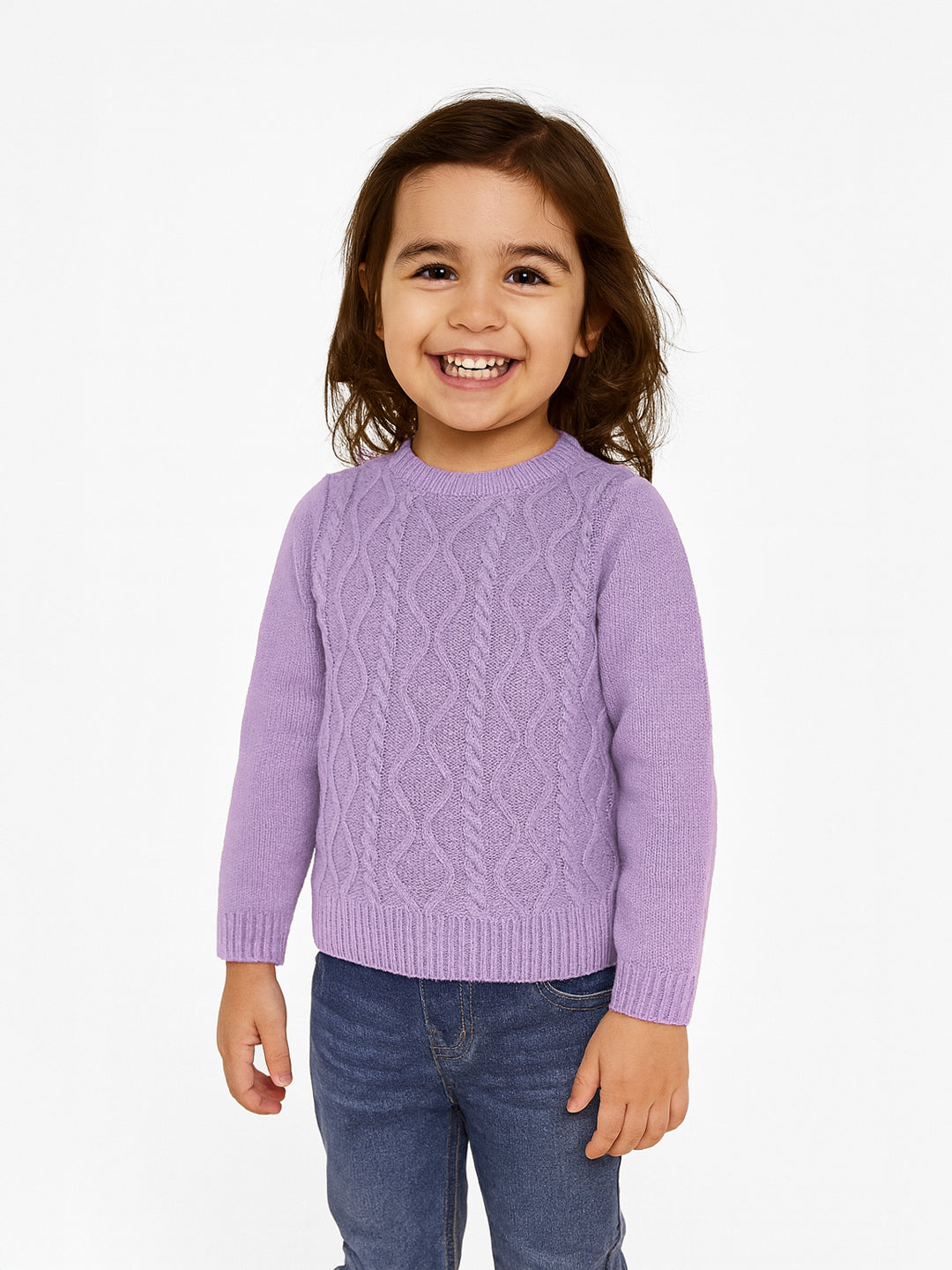 Nautinati Lavender Cable-Knit Sweater For Girls
