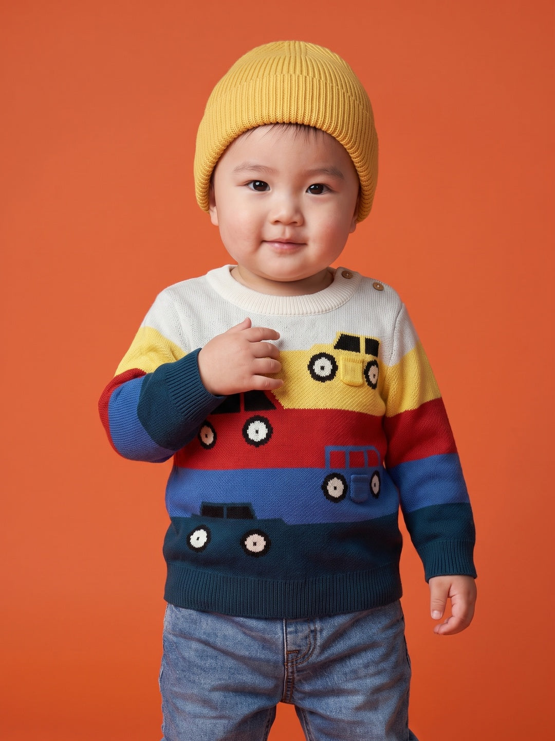 Nautinati Baby Boys Car Knit Sweater with Appliques and Button Closure