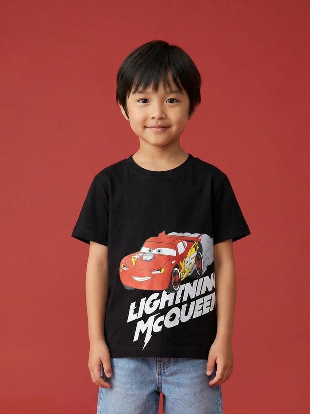 Nautinati Boys' 100% Cotton Disney Lightning McQueen Graphic Oversized Crew Neck T-shirt