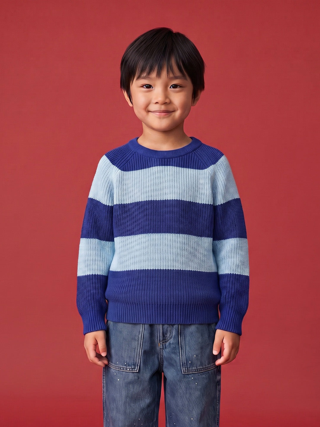 Nautinati Boys Relaxed Fit Chunky Knit Striped Sweater