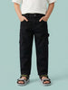Nautinati Boys Pure Cotton Black Loose Fit Cargo Jeans