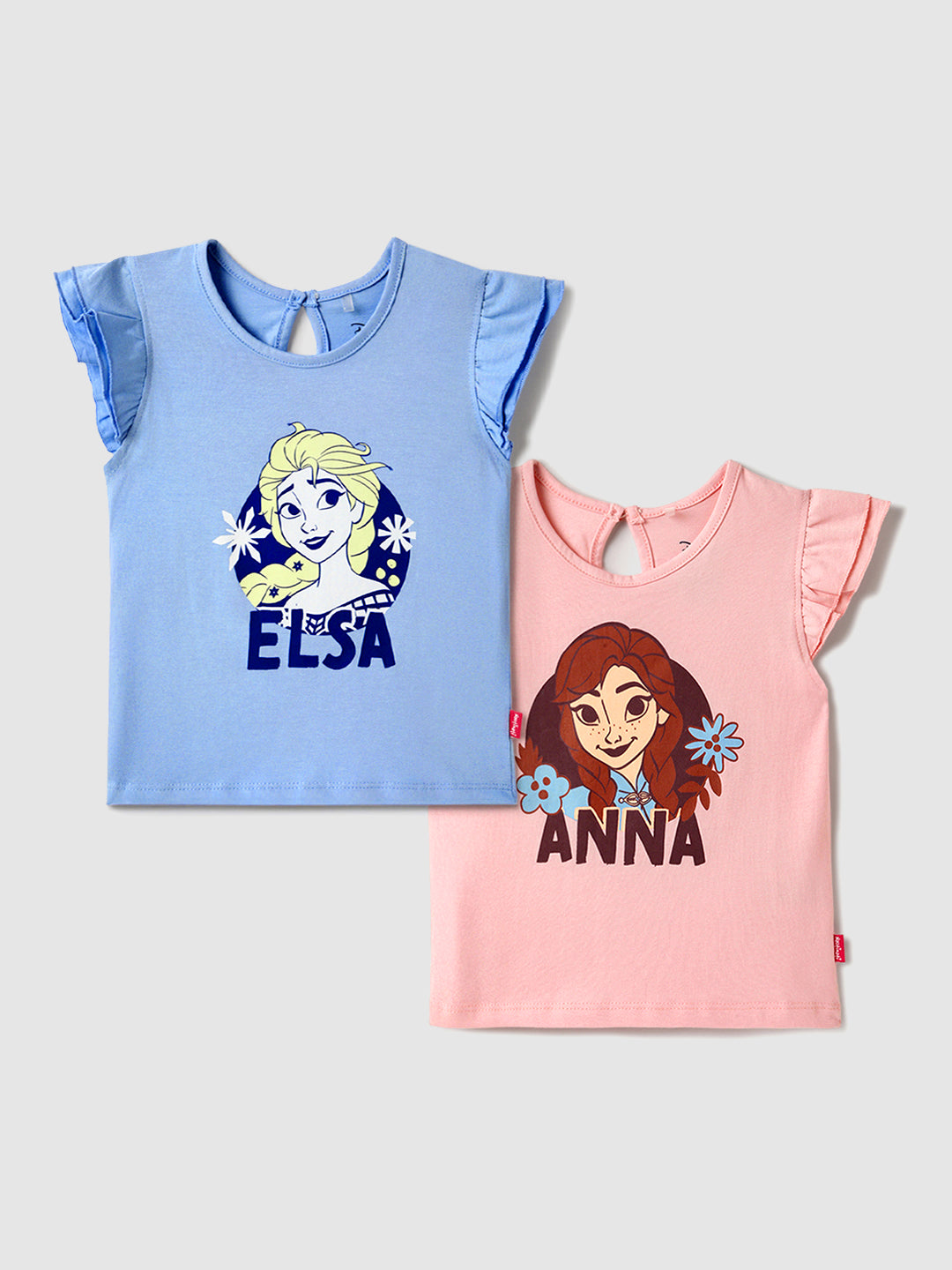 Nautinati Pink & Blue Frozen Print T-shirts for Girls