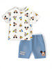 Nautinati White & Blue Mickey Mouse Printed  T-shirt and Shorts Set for Boys
