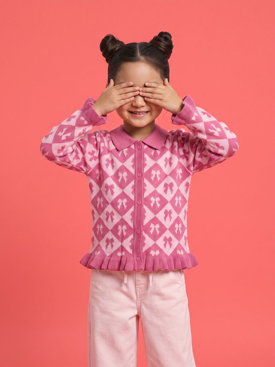 Nautinati Girls Relaxed Fit Peter Pan Collar Bow Argyle Knit Sweater