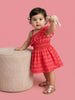 Nautinati Baby Girls Fit & Flare Off-shoulder Dress with Red Gradient Wavy Horizontal Stripes