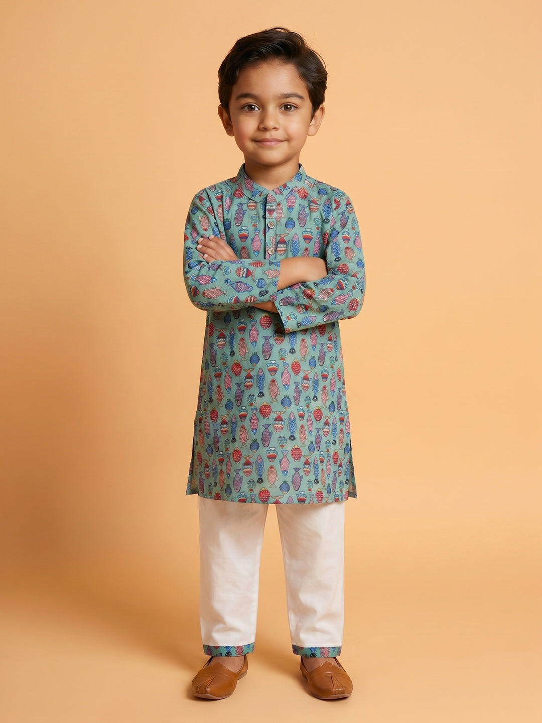 Nautinati Boys' Cotton Festive Kurta and Pyjama Set | Block Print Kurta | Age 2-10 Years (No Return | No Cancellation)