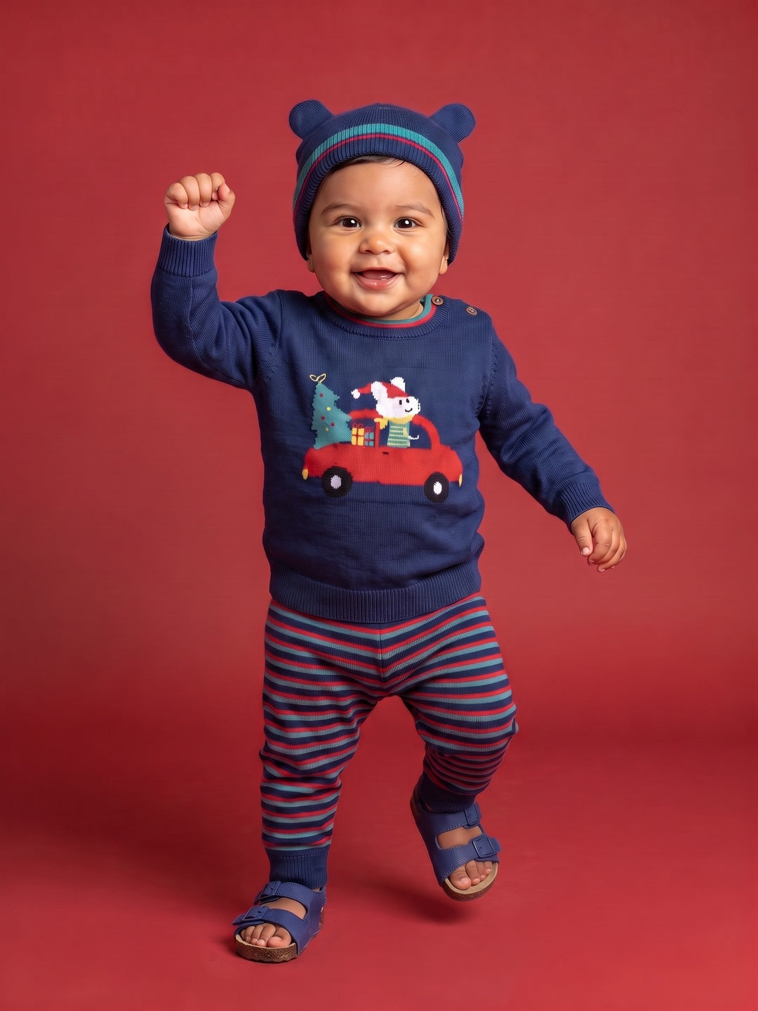 Nautinati Baby Boys Relaxed Fit Christmas Sweater & Pyjama Set with a Matching Cap