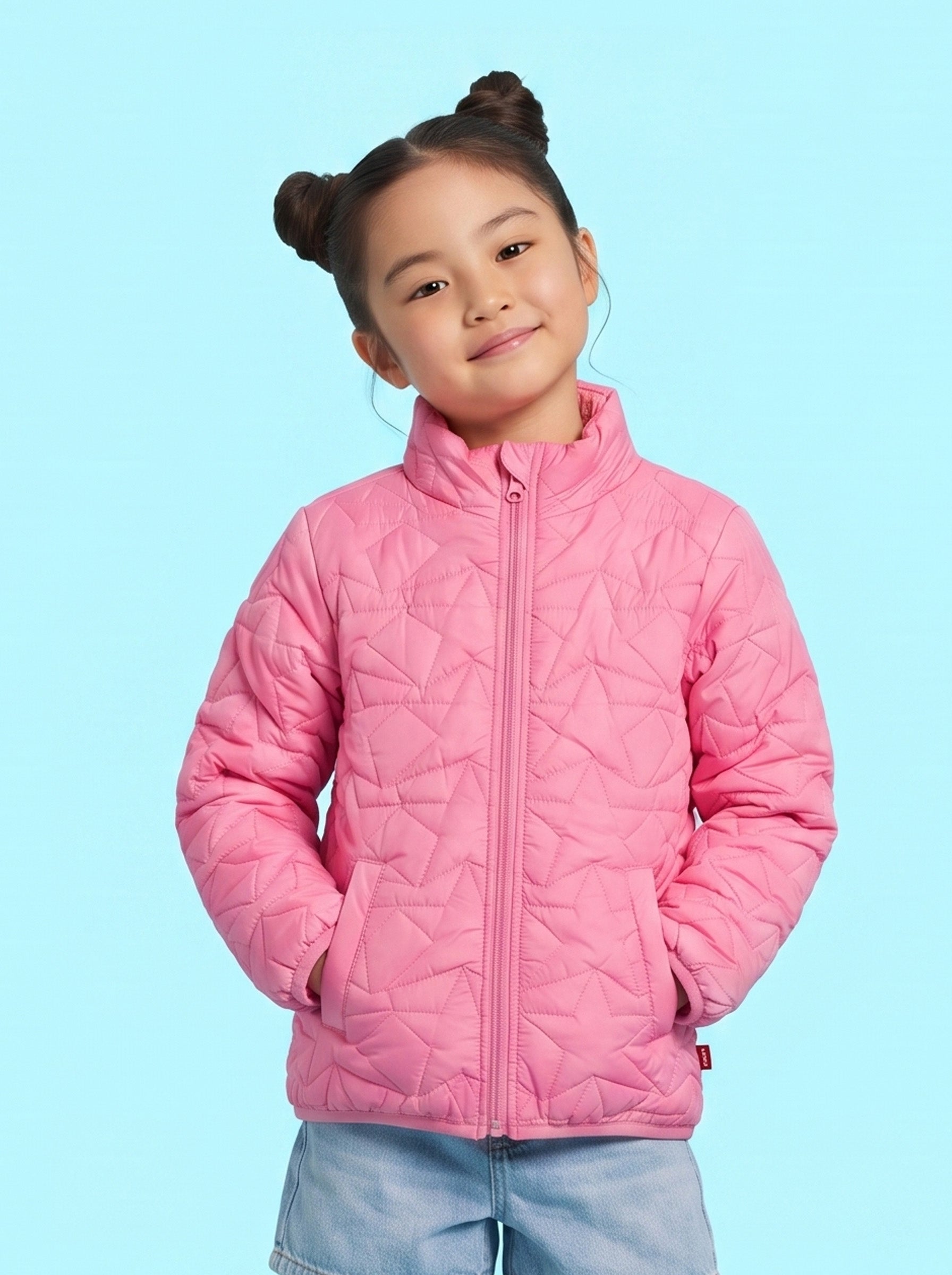 Nautinati Pink Quilted Star Pattern Puffer Jacket for Girls