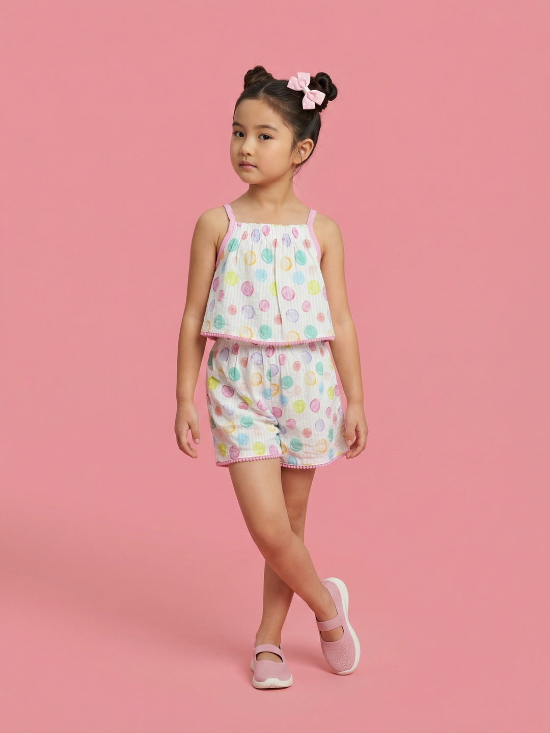 Nautinati Girls 100% Cotton Strappy All-over Polka Dot Print jumpsuit